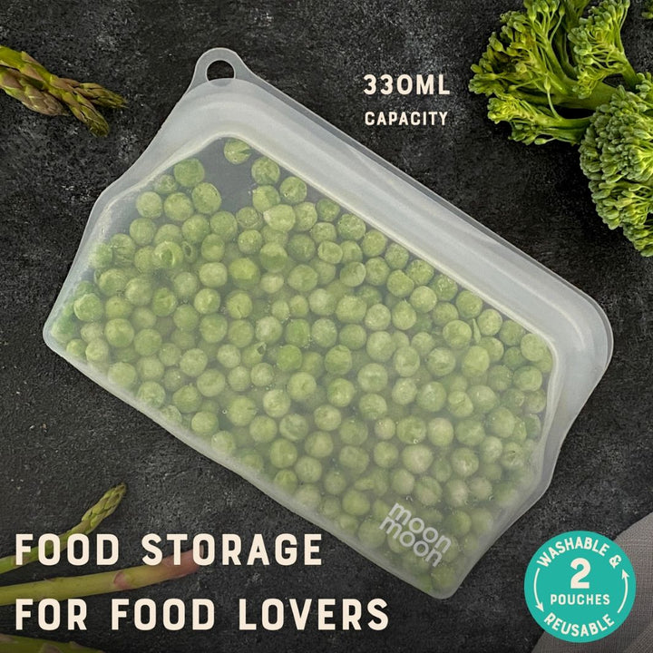 Reusable Silicone Food Bags – Slim 330ml (Set of 2, Clear)