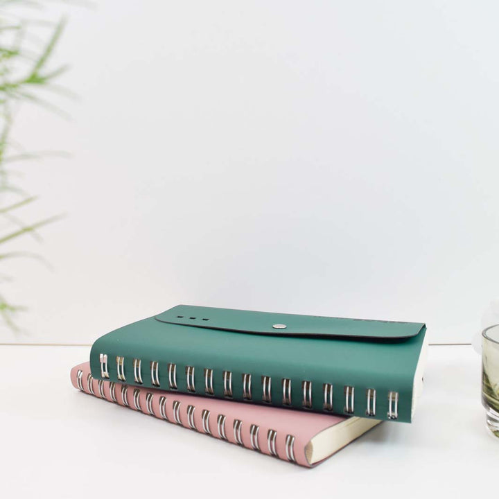 A5 Recycled Leather 'Ethos' Wire-Bound Folio - Emerald Green