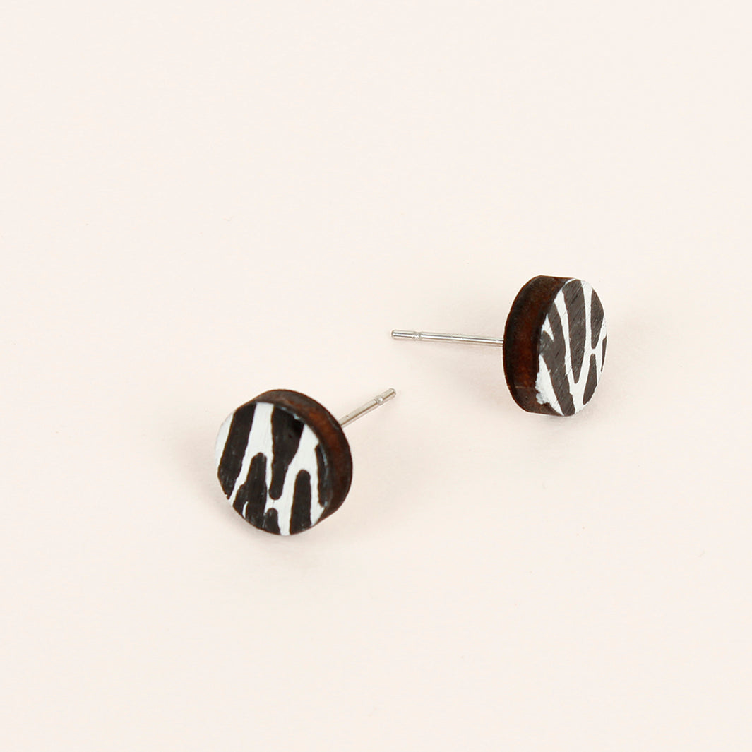 Zebra Print Wooden Stud Earrings