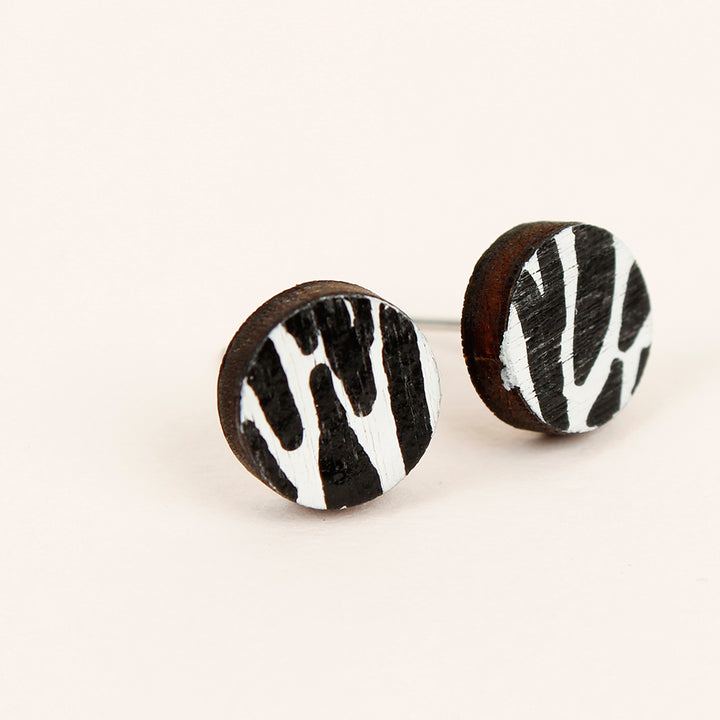 Zebra Print Wooden Stud Earrings