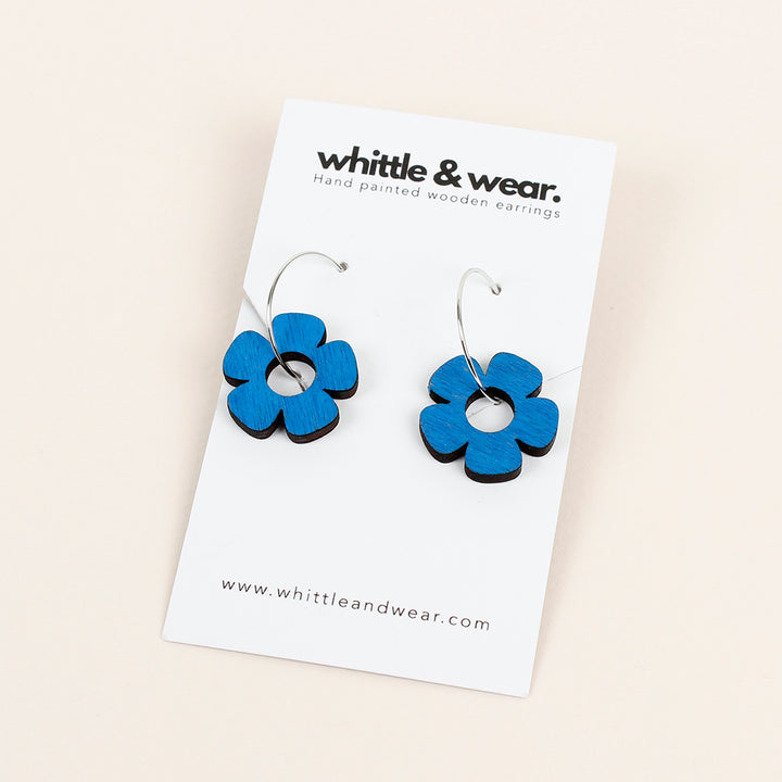 Flower Hoop Earrings - Cobalt Blue
