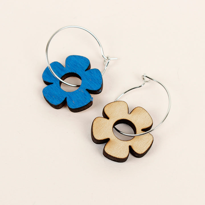 Flower Hoop Earrings - Cobalt Blue