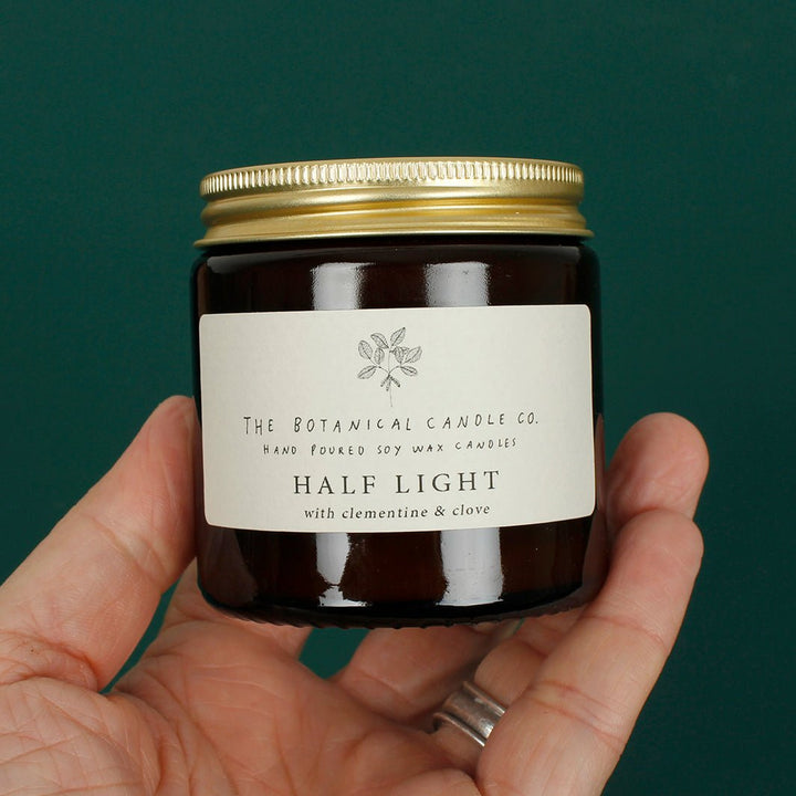Amber Glass Jar Soy Wax Candle - Half Light - Green Tulip