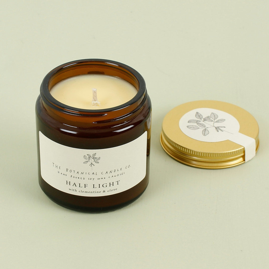 Amber Glass Jar Soy Wax Candle - Half Light - Green Tulip