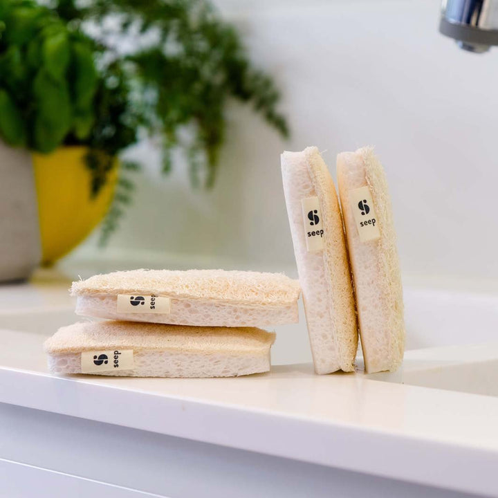 Compostable Sponge with Loofah Scourer - Green Tulip