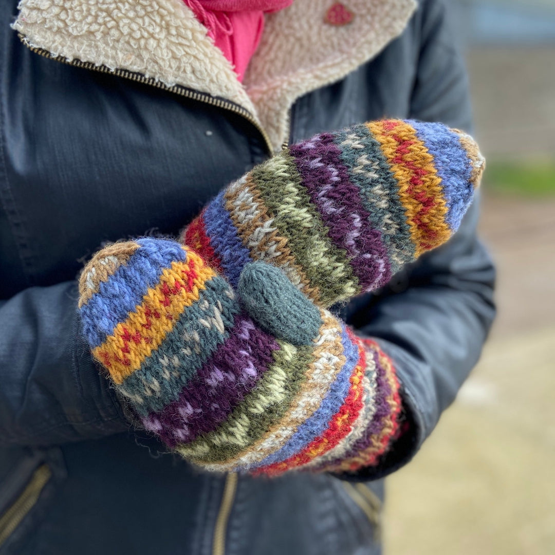 Elveden Stripe Lined Mittens - Green Tulip