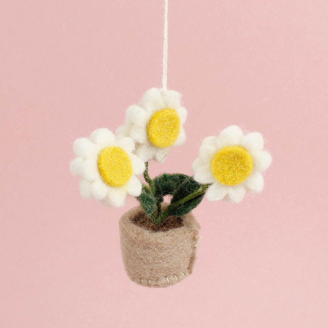 Felt Hanging Pot of Daisies - Green Tulip