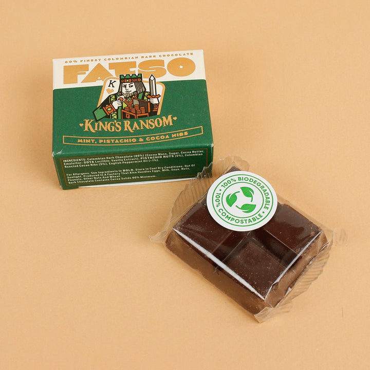 King's Ransom 60% Dark Chocolate Bar - Mint, Pistachio & Cocoa Nibs - Green Tulip