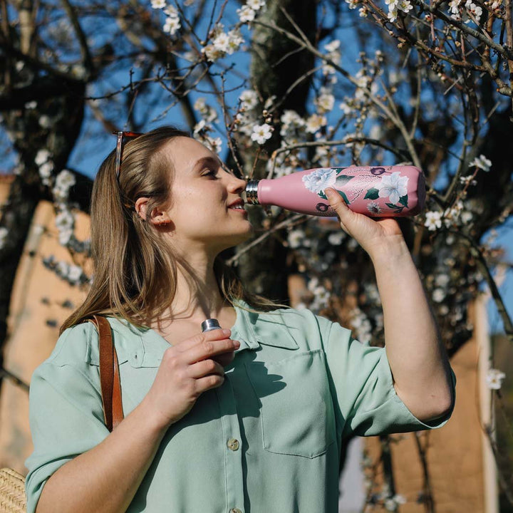*NQP* 500ml Insulated Stainless Steel Bottle - The Bouquet Collection - Bouquet Hibiscus - Green Tulip