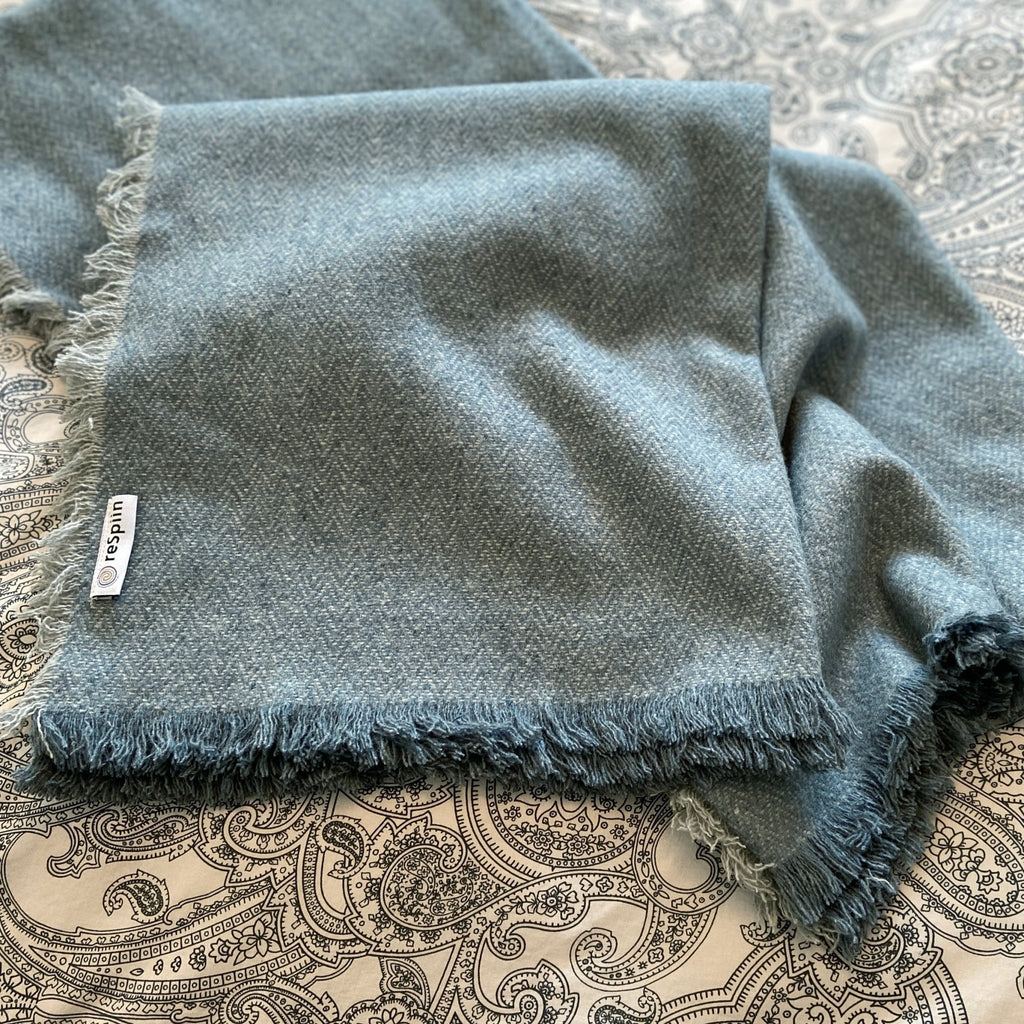 Recycled Wool Throw 130cm x 170cm Denim