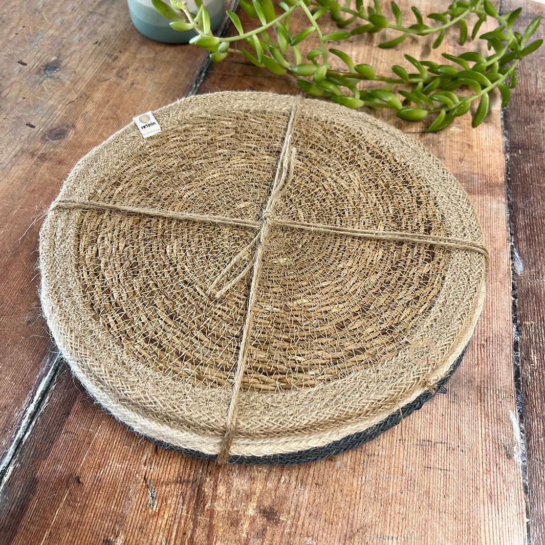 Set of 6 Seagrass & Jute Tablemats - Naturals - Green Tulip