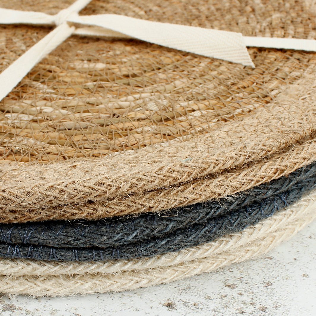 Set of 6 Seagrass & Jute Tablemats - Naturals - Green Tulip