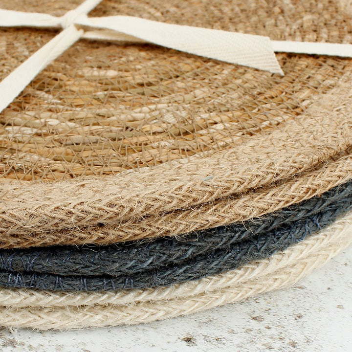 Set of 6 Seagrass & Jute Tablemats - Naturals - Green Tulip