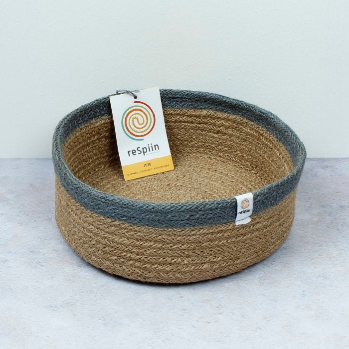 Shallow Jute Basket - Natural/Grey - Medium - Green Tulip