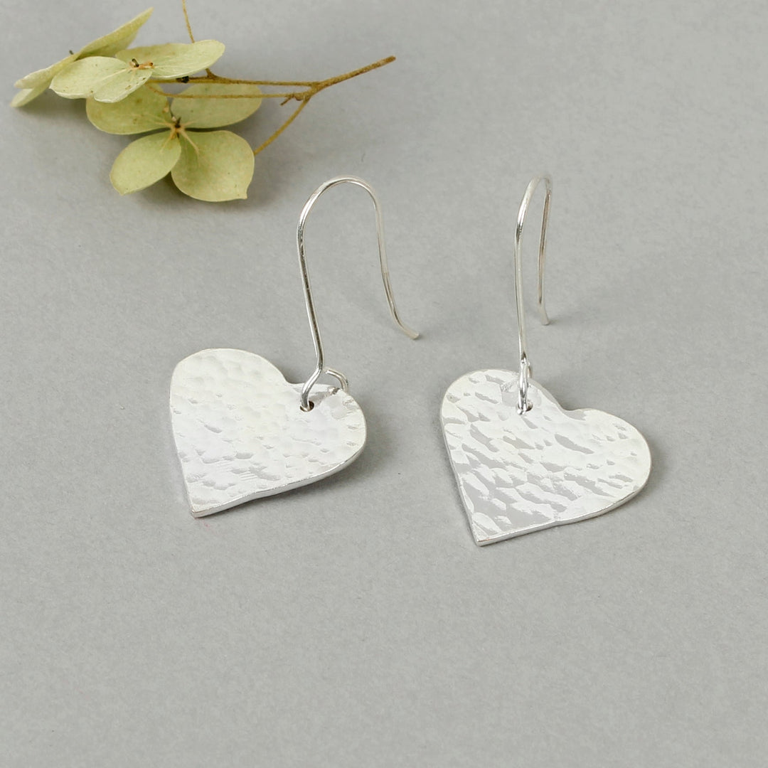 Silver Plated Heart Earrings - Green Tulip