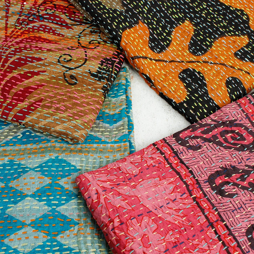 Upcycled Silk Kantha Stitch Scarf