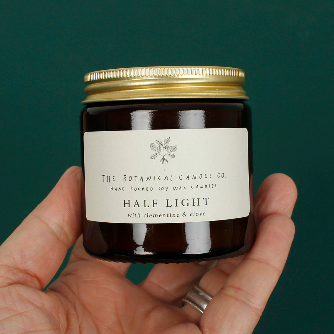 Amber Glass Jar Soy Wax Candle - Half Light