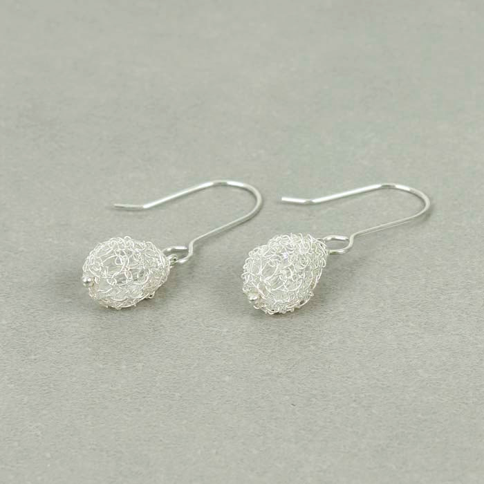 Cristabel Crocheted Silver Pear Drop Earrings