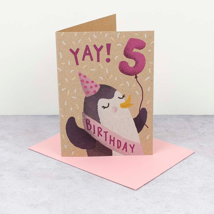 5th Birthday Penguin Card