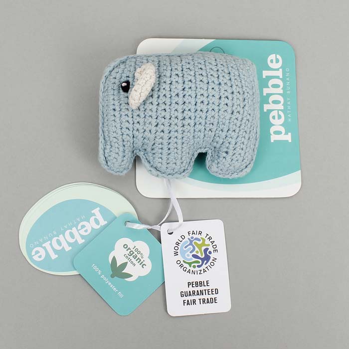 Organic Crochet Elephant Rattle - Blue