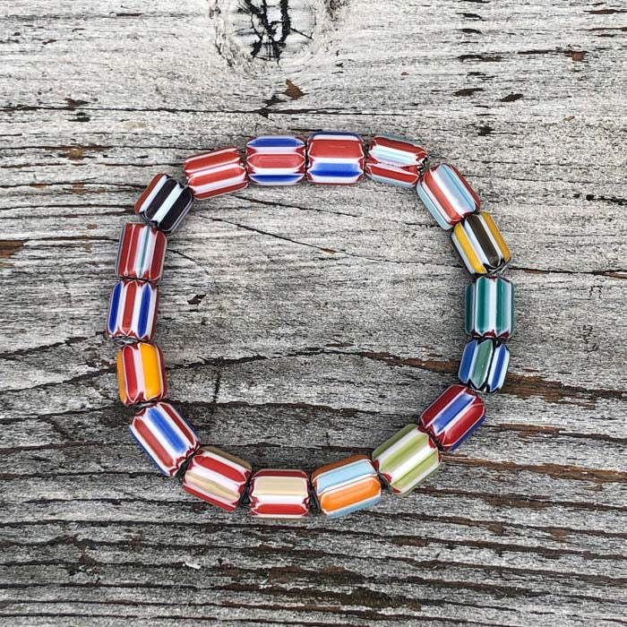 Nailo Recycled Glass Bead Bracelet - Multi Stripe