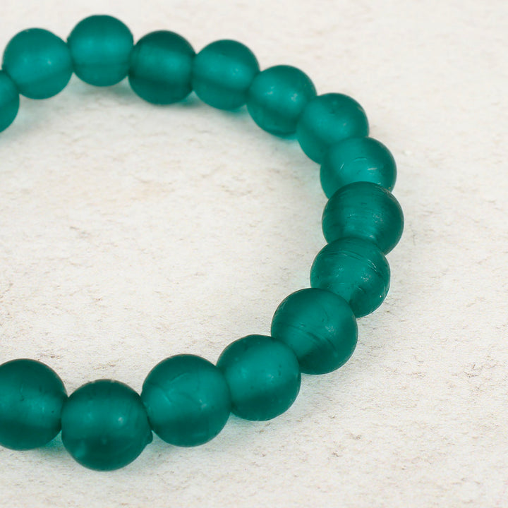 Nailo Translucent Recycled Glass Bead Bracelet - Teal Green