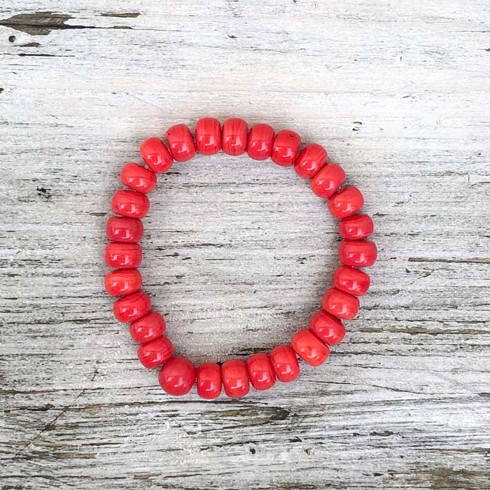 Nailo Opaque Recycled Glass Bead Bracelet - Red