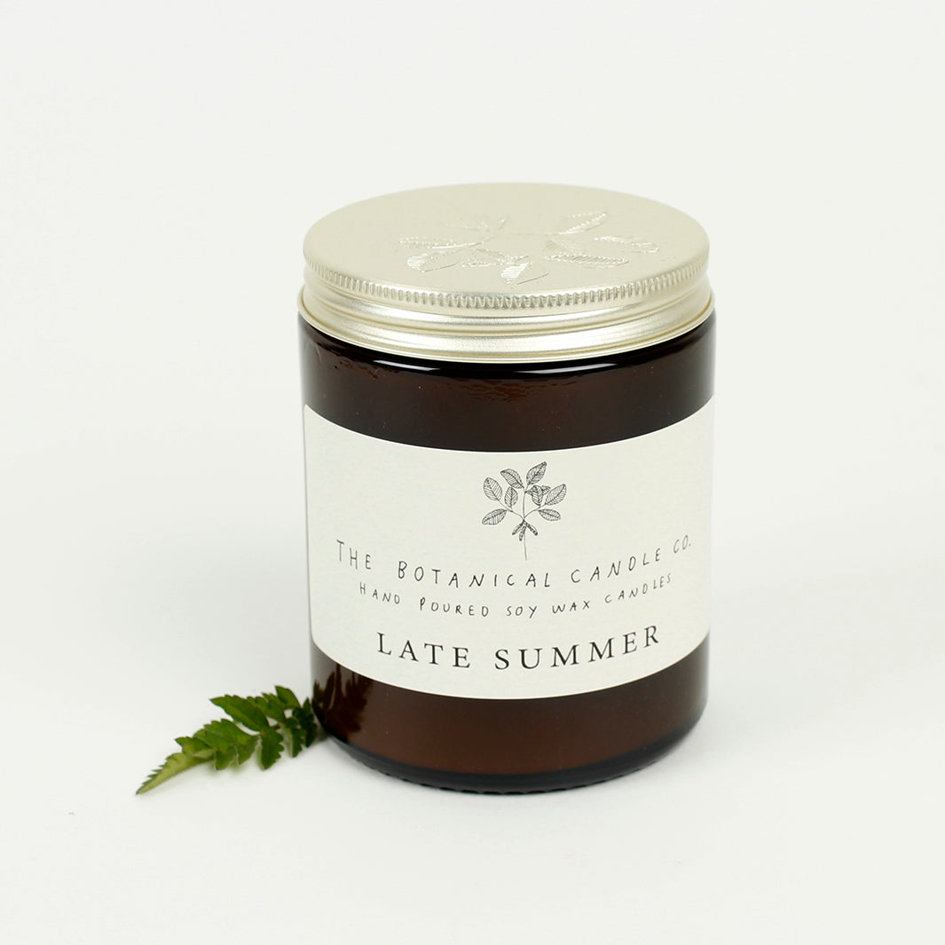 Amber Glass Jar Soy Wax Candle - Late Summer