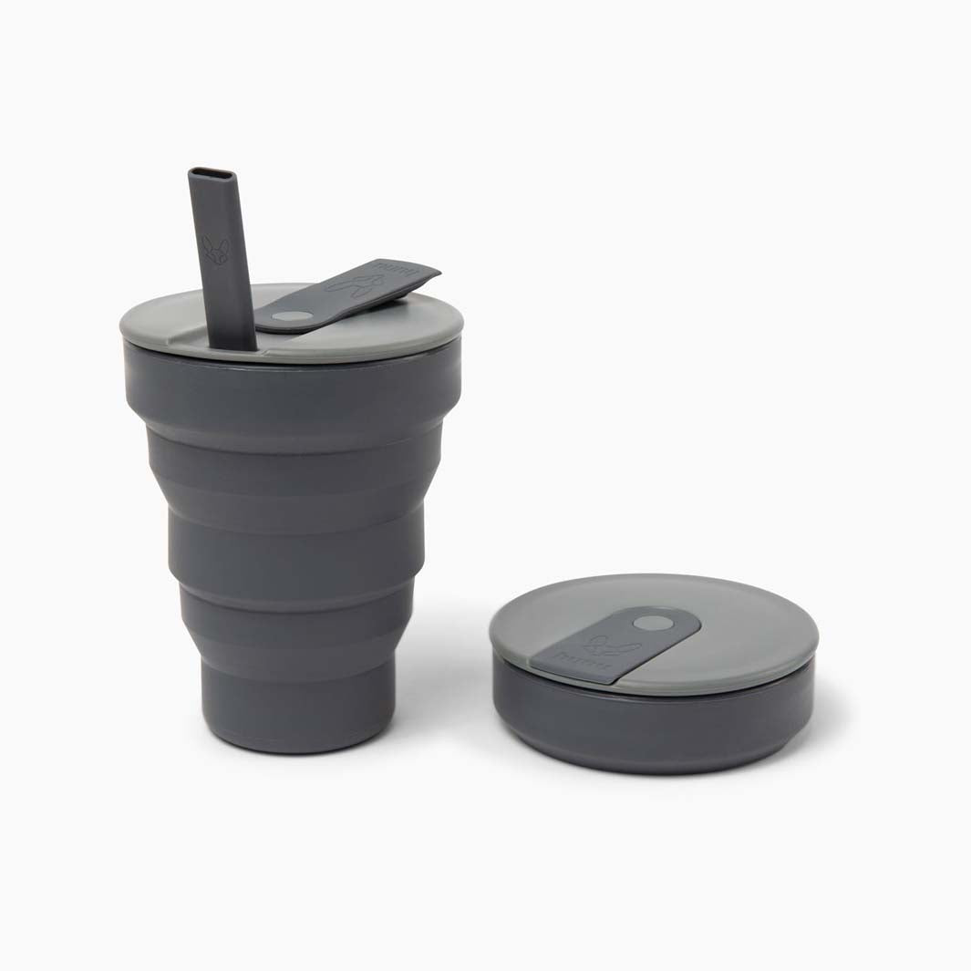 *NQP* Collapsible Silicone Cup with Straw - 16oz - Charcoal