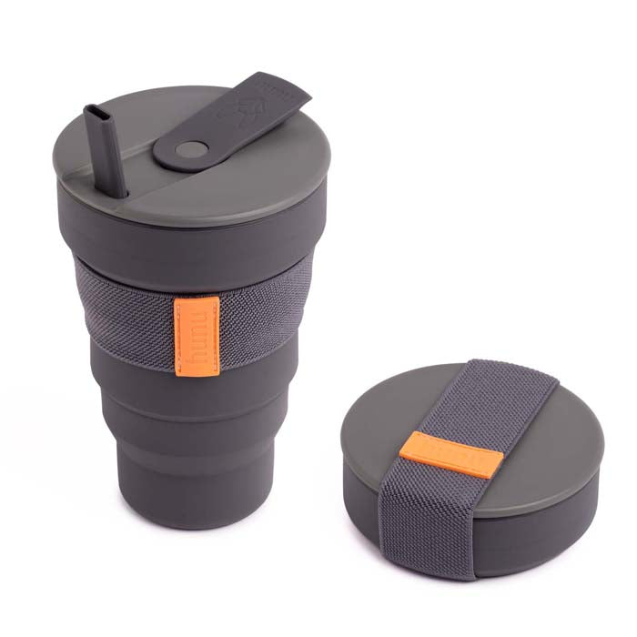 Collapsible Silicone Cup with Straw - 20oz - Charcoal