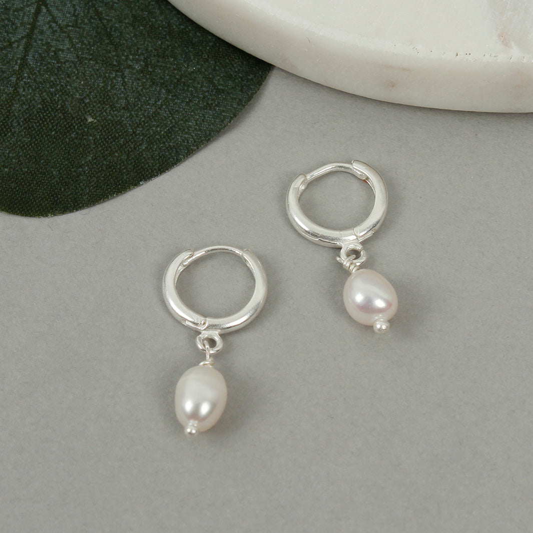 Silver Plated Earrings - Drop Pearl