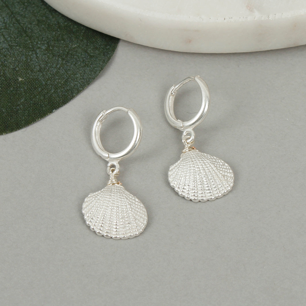 Silver Plated Earrings - Drop Seashell