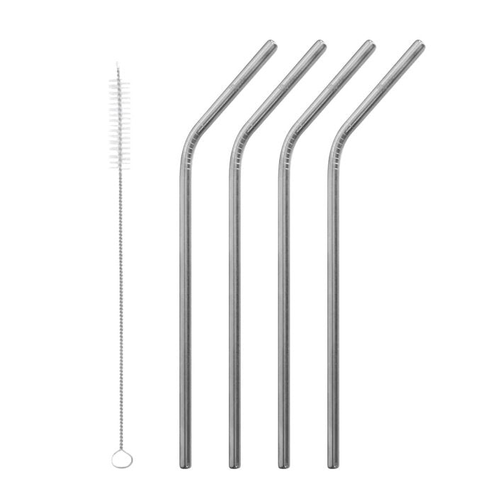 Stainless Steel Bent Straws - Set of 4 & Brush