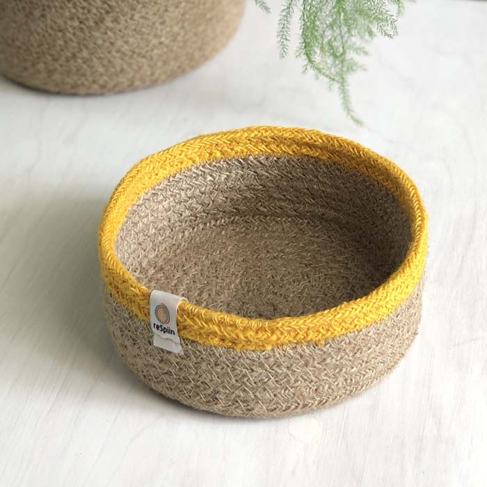 Shallow Jute Basket - Natural/Yellow - Small