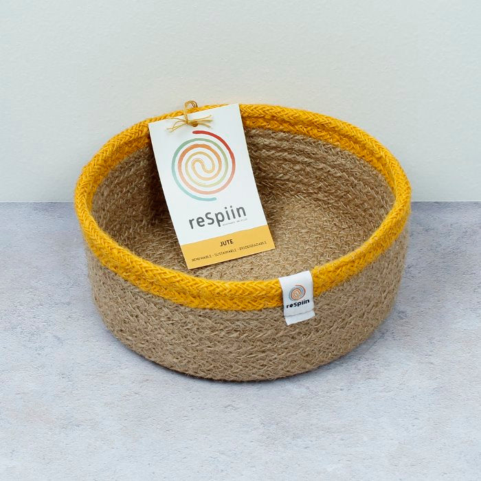 Shallow Jute Basket - Natural/Yellow - Small