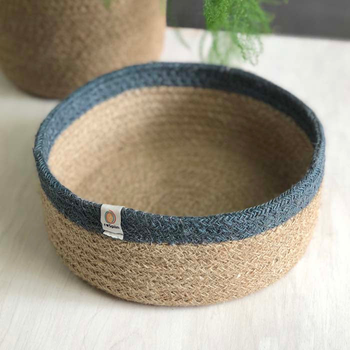 Shallow Jute Basket - Natural/Grey - Medium