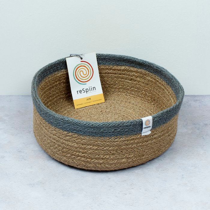 Shallow Jute Basket - Natural/Grey - Medium