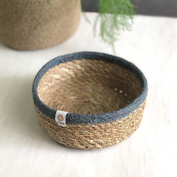 Shallow Seagrass/Jute Basket - Natural/Grey - Small
