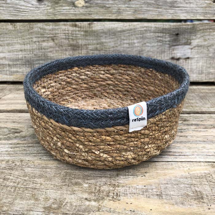Shallow Seagrass/Jute Basket - Natural/Grey - Small