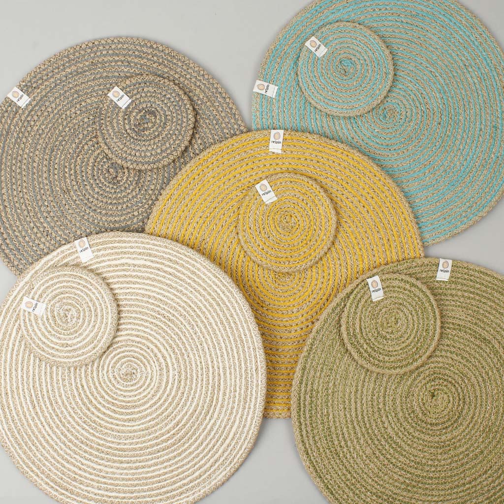 Round Spiral Jute Coaster - Natural/Green