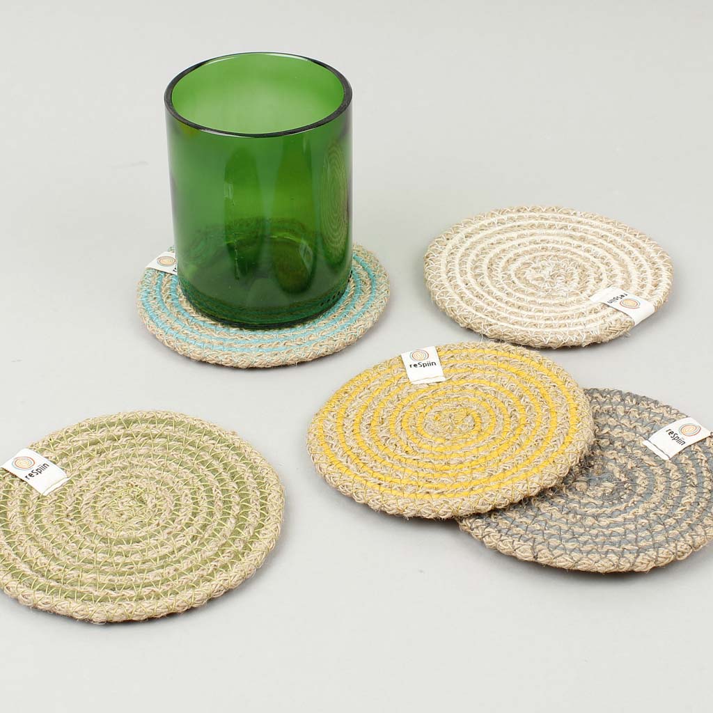 Round Spiral Jute Coaster - Natural/Green