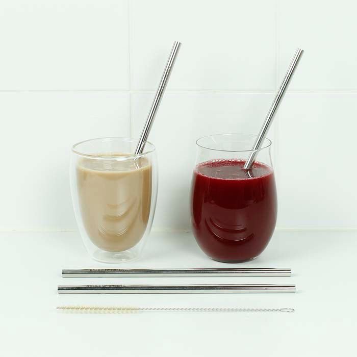 Set of Two Stainless Steel Straws & Brush
