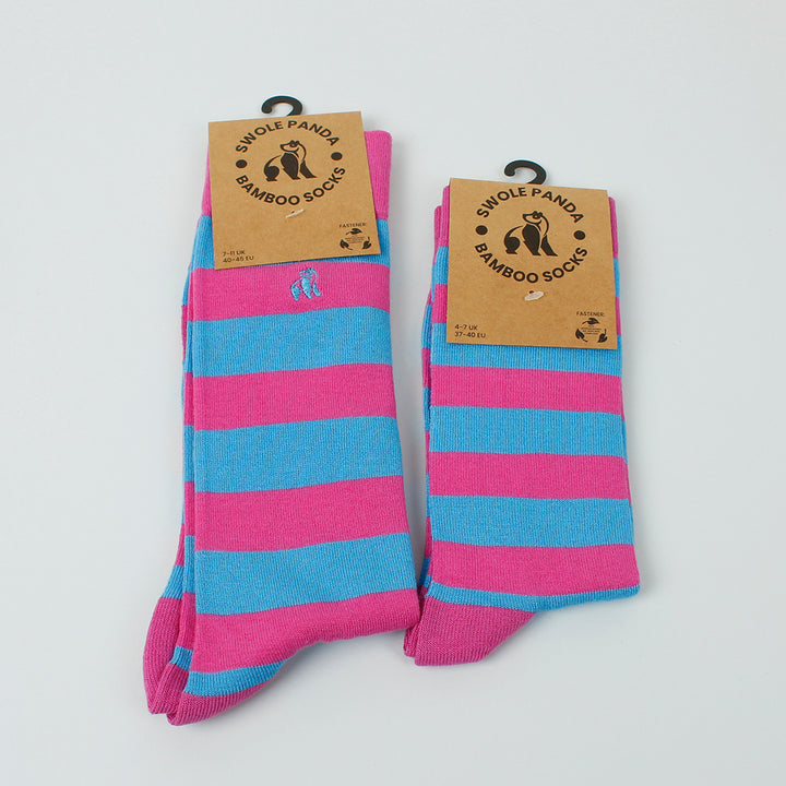 Striped Pink & Light Blue Bamboo Socks - Shoe Size 4-7