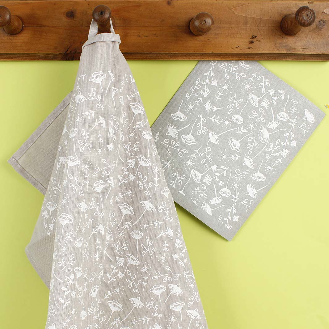 Swedish Sponge Cloth & Tea Towel Set - Modern Floral