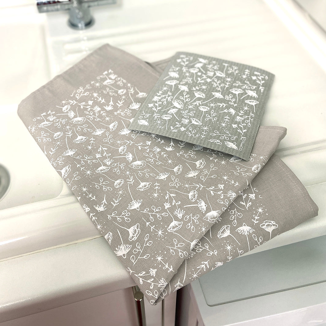 Swedish Sponge Cloth & Tea Towel Set - Modern Floral