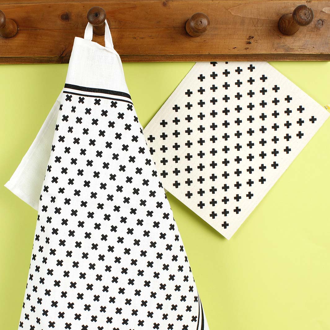 Swedish Sponge Cloth & Tea Towel Set - Tiny x Black