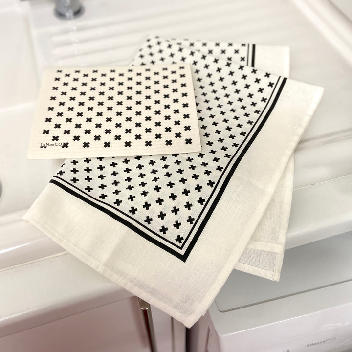 Swedish Sponge Cloth & Tea Towel Set - Tiny x Black