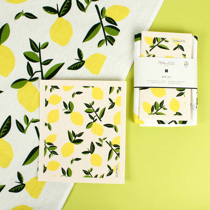 Swedish Sponge Cloth & Tea Towel Set - Lemon