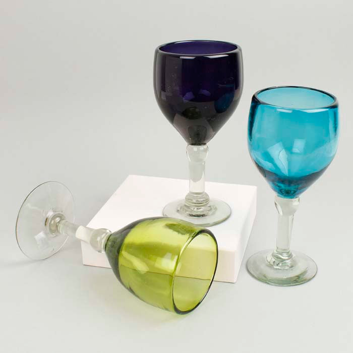 Chunky Recycled Wine Glass - Turquoise